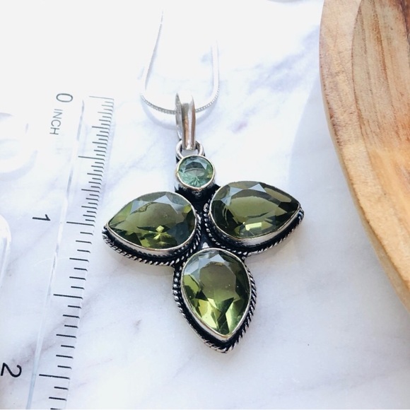 Silver Plated Peridot Blue Topaz Pear Shape Statement Necklace - Picture 6 of 7